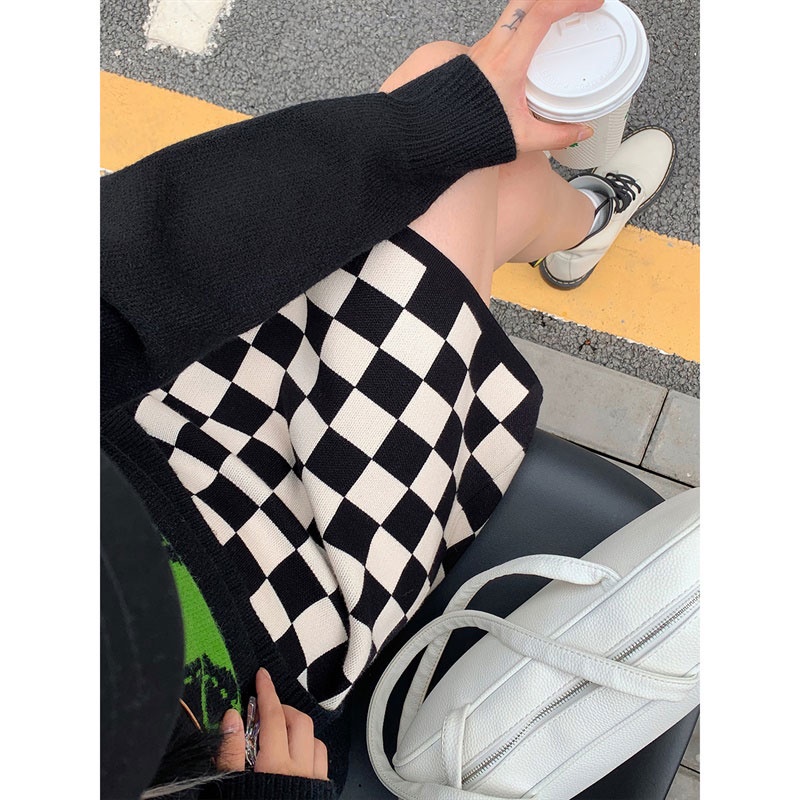 Chân Váy Chữ A Lưng Cao Họa Tiết Sọc Caro Thời Trang Hàn Quốc