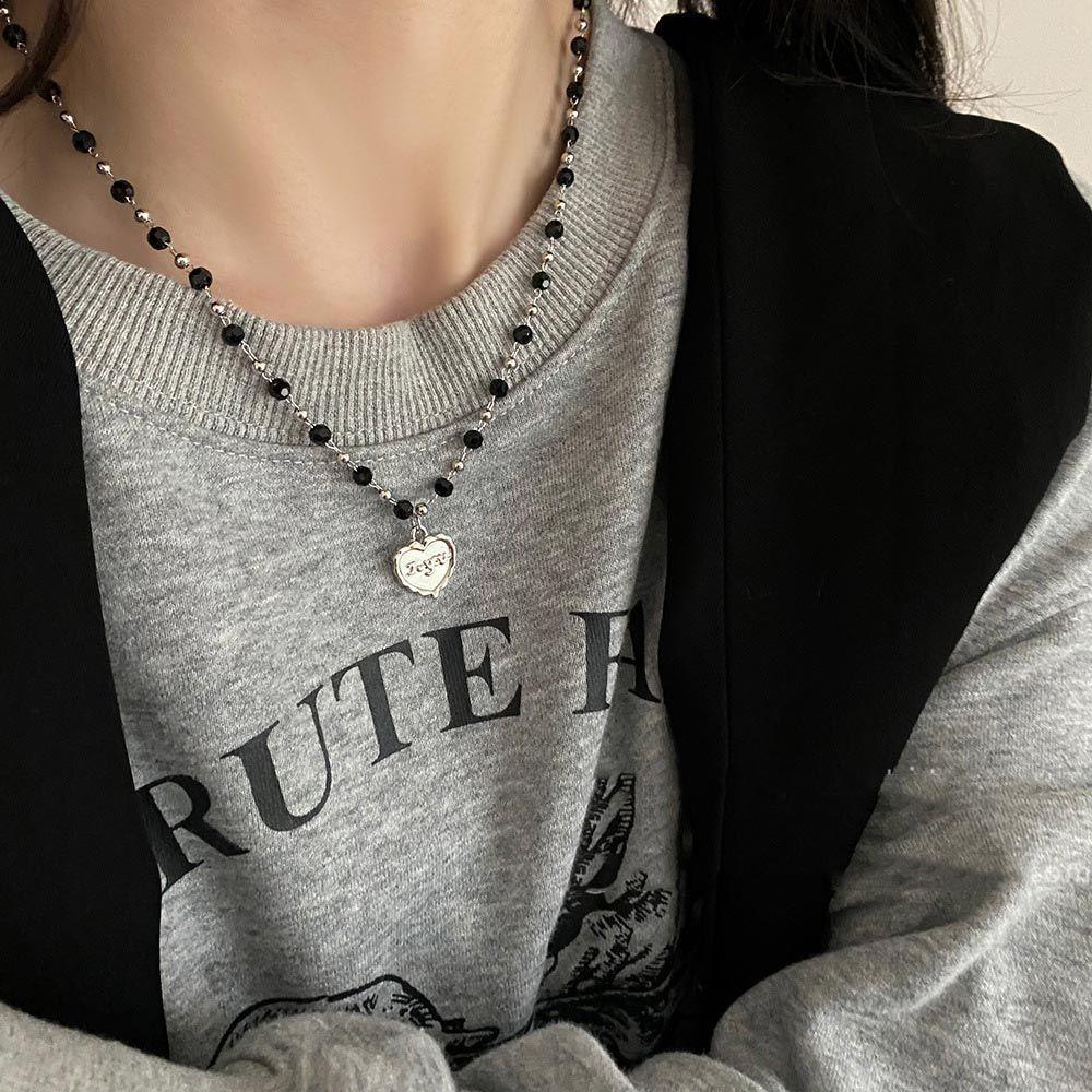 AROMA Dây Chuyền Mặt Trái Tim Khắc Chữ Phong Cách Hàn Quốc Ngọt Ngào Cho Nữ