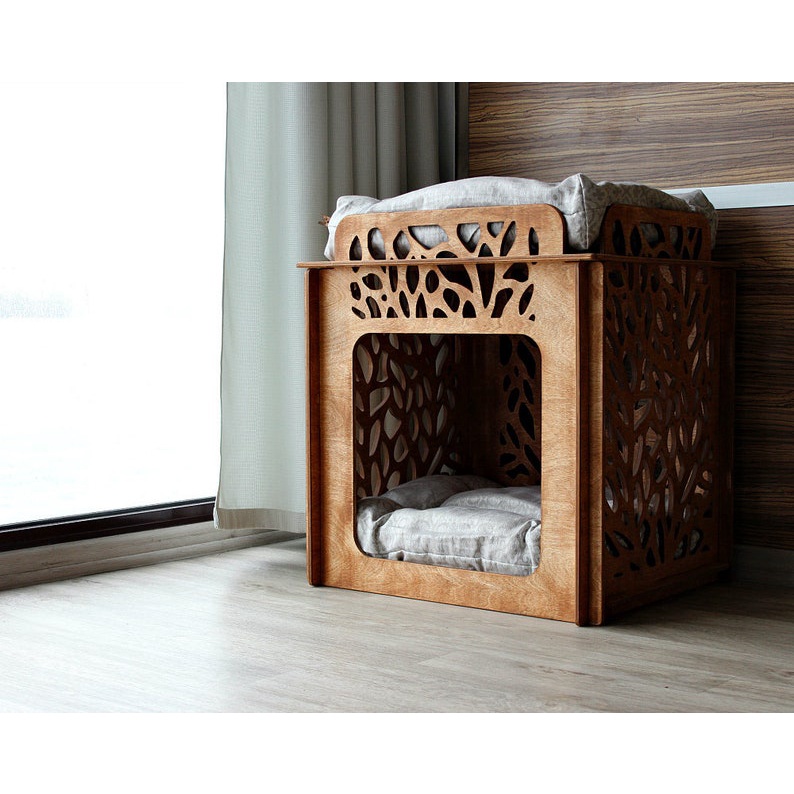 Chuồng chó mèo bằng gỗ lắp ghép TiTi Wood WCA01 gia công cắt CNC cao cấp cho thú cưng