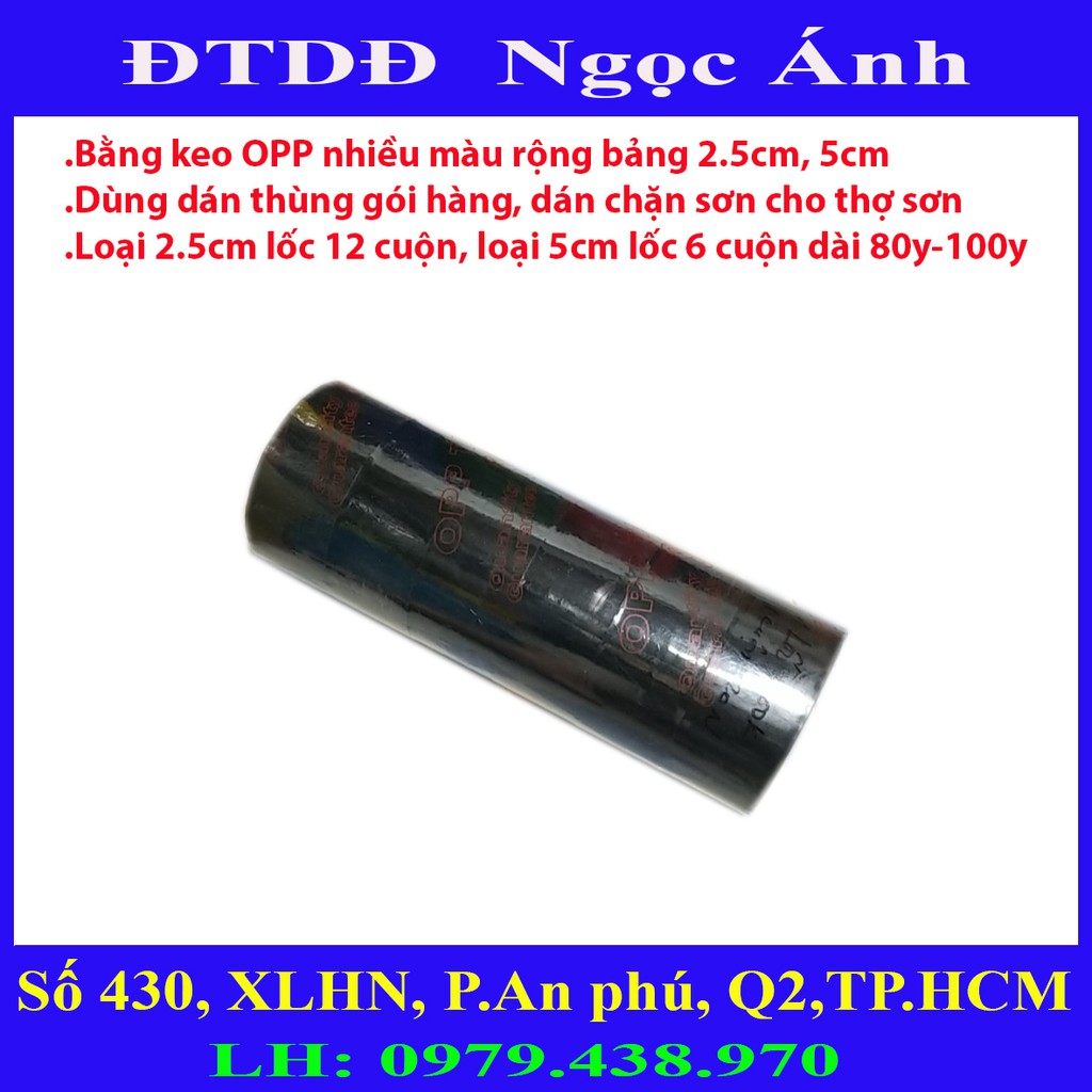 Băng keo nhưa OPP nhiều màu dán thùng, dán chặn sơn bảng rộng 2.5cm-5cm chiều dài 80y-100y