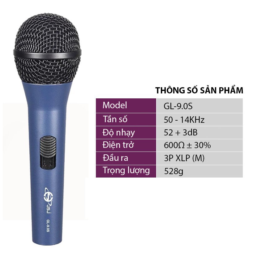 [Bán chạy nhất] Micro karaoke có dây JSJ GL-9.0S thiết kế lưới tản nhiệt cổ điển, giảm tạp âm, chống nhiễu, thân kim loạ