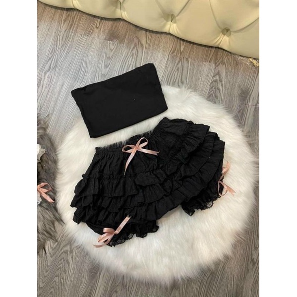 Quần đùi tầng đính nơ chất đũi xốp dày dặn siêu hot