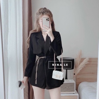 Áo Mangto Nữ Dáng Ngắn - Áo vest nữ blazer kèm đai lưng xích bo eo tôn dáng, Vừa thanh lịch vừa xinh đẹp HK Shop