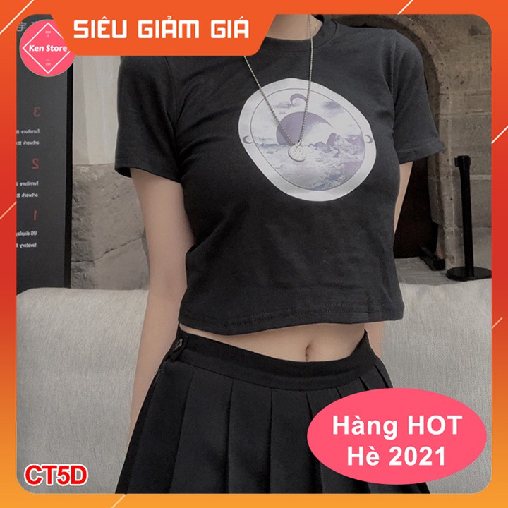 🌹 Áo thun Croptop nữ siêu tôn dáng chất liệu cotton, 2 màu Trắng và Đen