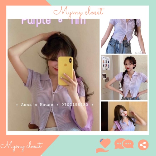 🎀Áo thun cổ bẻ polo, tay ngắn, form ôm croptop,Dây kéo cổ và bụng vừa kín vừa hở👉Chiếc áo croptop có thể phối nhiều kiểu