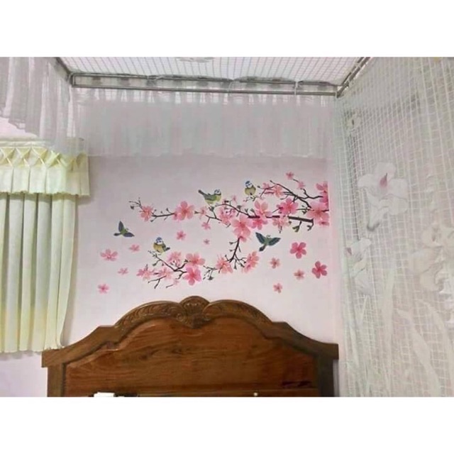 Decal dán tường cành đào xuân [RẺ VÔ ĐỊCH] - tranh dán tường cành đào xuân có keo sẵn bóc dán dễ dàng