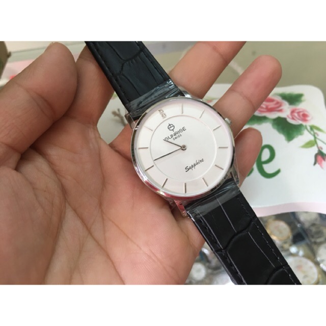Đồng hồ nam sunrise dây da- kính sapphire- siêu mỏng