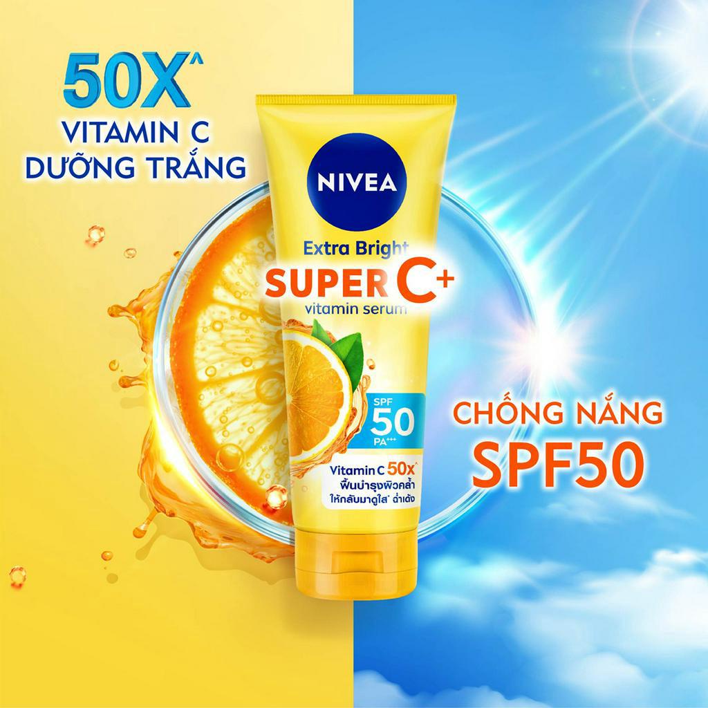 [SẴN] Tinh Chất Dưỡng Thể Nivea Vitamin Super C+ Sáng Da 180ml Extra Bright Super C+ Vitamin Serum SPF50/PA+++