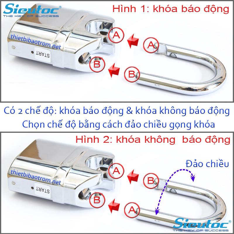 Khóa Cửa, Ổ khóa báo động chống trộm Kinbar Alarm Lock Móc ngắn Hàng Cao Cấp Loại 1