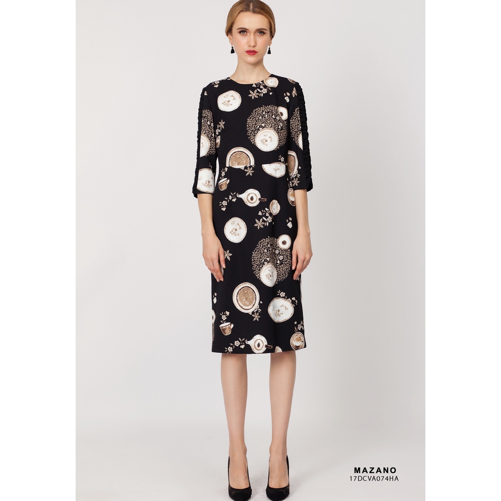 Váy ôm họa tiết gốm sứ phối tay Chiffon MAZANO MS 17DCVA074DE chất liệu vải Hàn thích hợp đi làm đi chơi