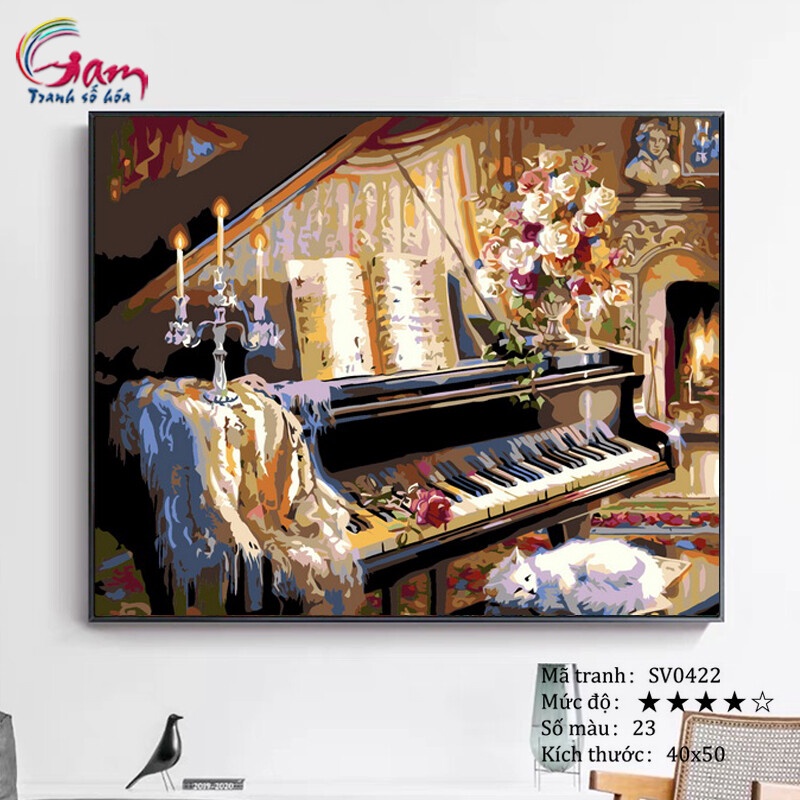 Tranh sơn dầu tự tô số hoá GAM Đàn dương cầm Piano mã SV0422