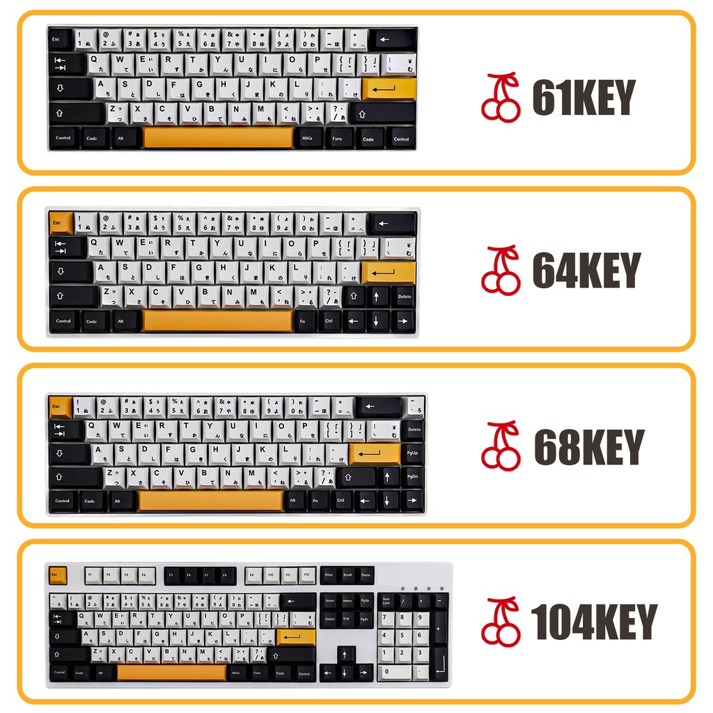 PBT Keycaps, 145 Keycaps Cherry Profile Dye-Sublimation Nhật Bản Keycap cho bàn phím cơ Cherry MX, Bố cục tiếng Anh , Bố cục ISO