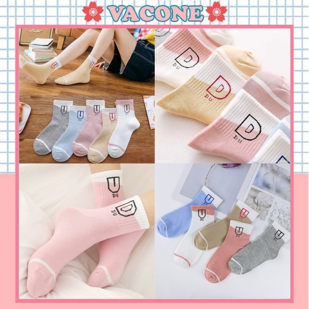 Tất nữ cổ cao Vacone vớ  hàn quốc in chữ DU cực dễ thương TN52