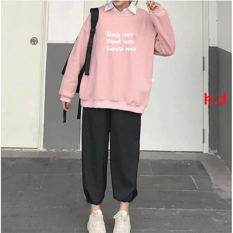 Sét Bộ thu đông nam nữ SWeater HUG Ulzzang tay bồngÁo thun dài tayĐồ mặc nhà Unisex giữ nhiệt ấm áp