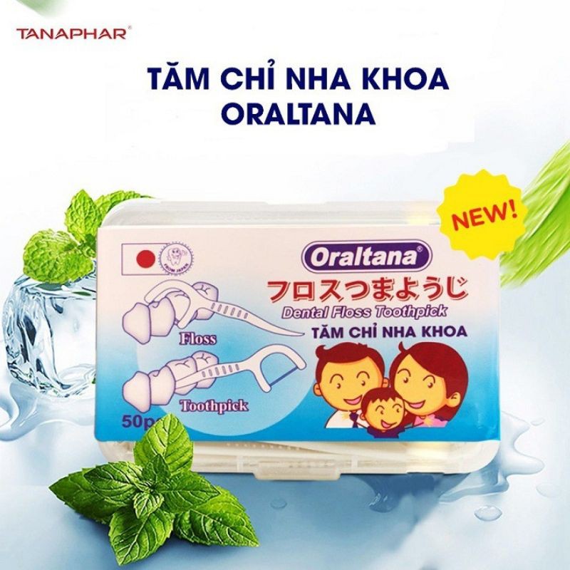 Tăm chỉ nha khoa Oraltana, hộp 50 chiếc, chỉ dai và nhỏ, vệ sinh răng miệng