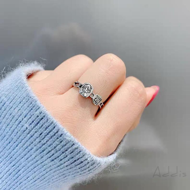 [Addis] Phiên bản Hàn Quốc của xu hướng avatar chữ cái dễ thương nhẫn nữ đơn giản sáng tạo nhỏ tươi mới chiếc nhẫn mở dây cũ chuyền