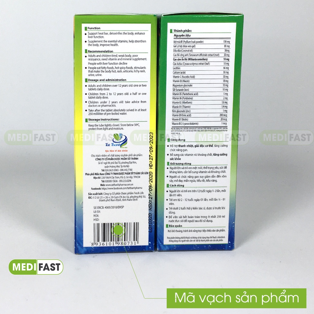 Viên sủi Actiso - Giải độc gan, thanh nhiệt, mát gan - Viên sủi Body fresh, làm nước giải khát rất ngon