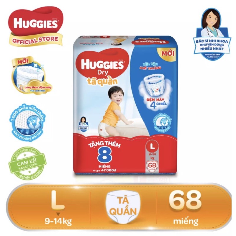 Tã quần huggies L68 tặng 8 miếng( bao bì mới)