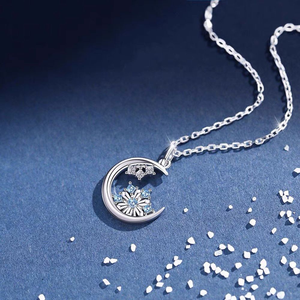 Vòng cổ mặt hình hoa tuyết mặt trăng đính kim cương nhiều màu thời trang cho nữ