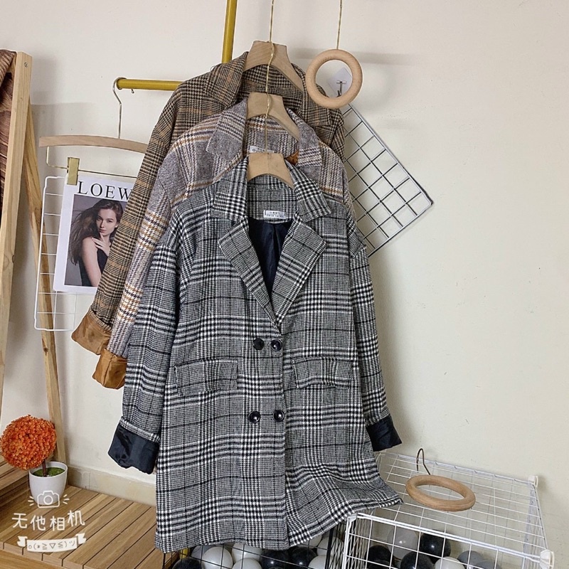 Áo dạ/Áo dạ kẻ/Dạ vest kẻ caro ghi nâu-đen 2 lớp tay pha