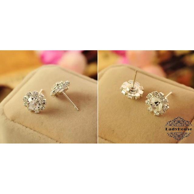 MEA-Fashion Women Silver Plated Clear Crystal Rhinestone Ear Stud Earrings