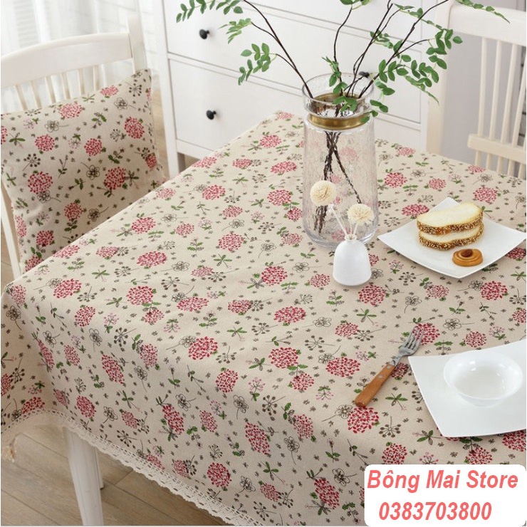 [110*160cm] Khăn trải bàn vải canvas VIỀN REN họa tiết BỒ CÔNG ANH phong cách Nhật Bản nhẹ nhàng vintage [T004]