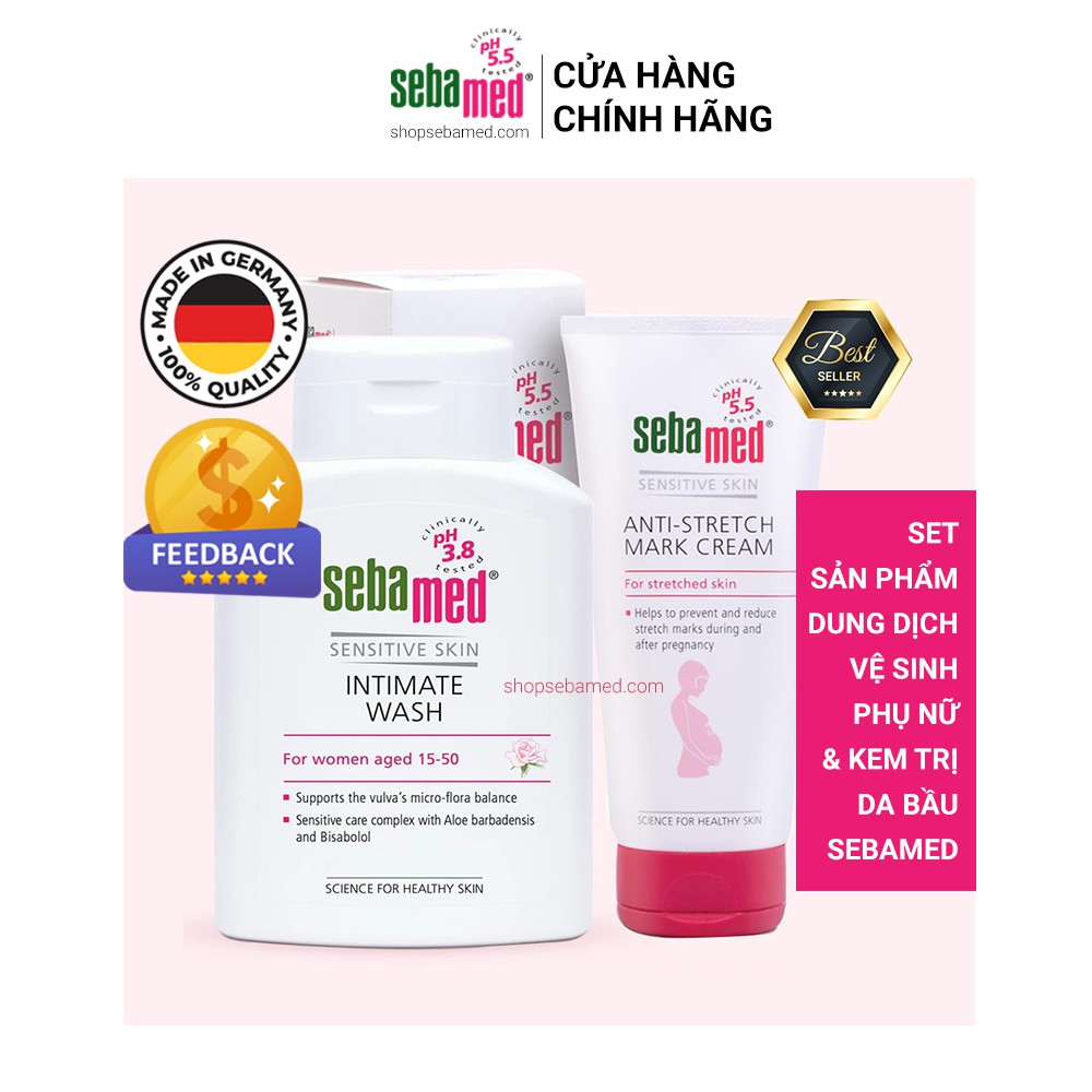 Bộ Sản phẩm cho mẹ mang thai và sau sinh Dung dịch vệ sinh phụ nữ và kem rạn da bầu