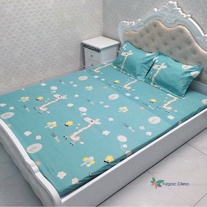 Combo ga vỏ gối vỏ gối ôm poly cotton mẫu hươu xanh cho nệm 1m2, 1m6, 1m8, 2m2