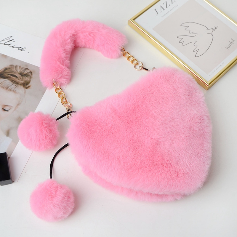 Túi xách tay bằng lông thú giả trái tim thời trang thu đông dành cho bạn nữ