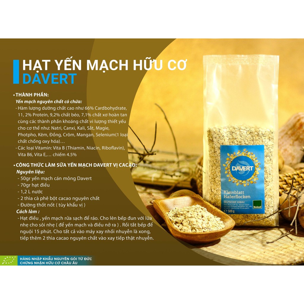 Yến mạch cán mỏng hữu cơ Davert Small Oatmeal 1kg