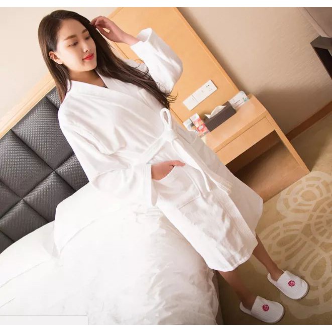 Áo choàng tắm Nam/Nữ Kimono dệt 100% bông tự nhiệt - áo dệt tổ ong