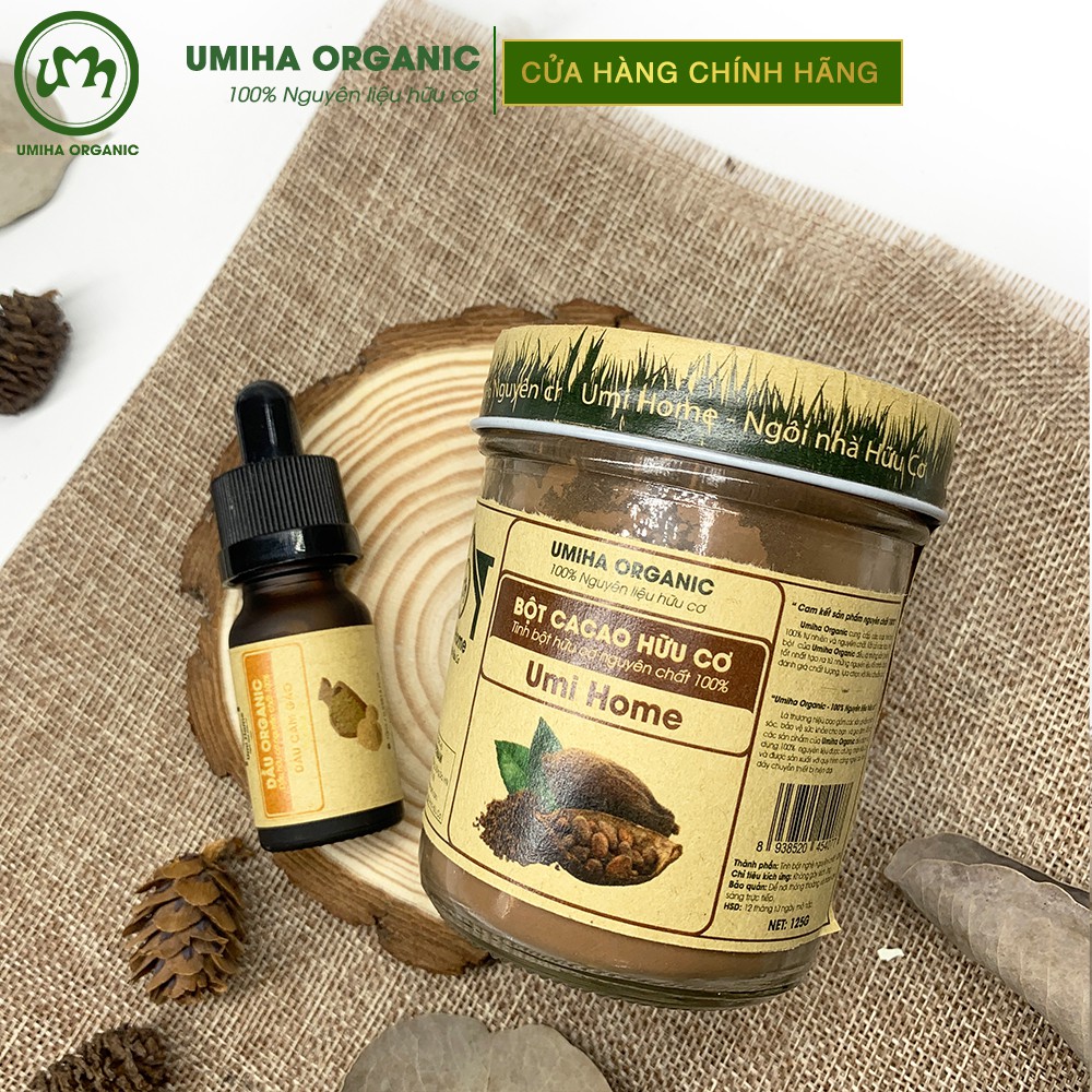 Combo đắp mặt nạ UMIHA với Dầu Cám Gạo 10ml và Bột Cacao 125g hữu cơ nguyên chất - Cấp ẩm giúp da căng mịn khoẻ mạnh