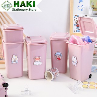 Ống đựng bút hình thùng rác HAKI đa năng màu hồng xinh xắn OB03