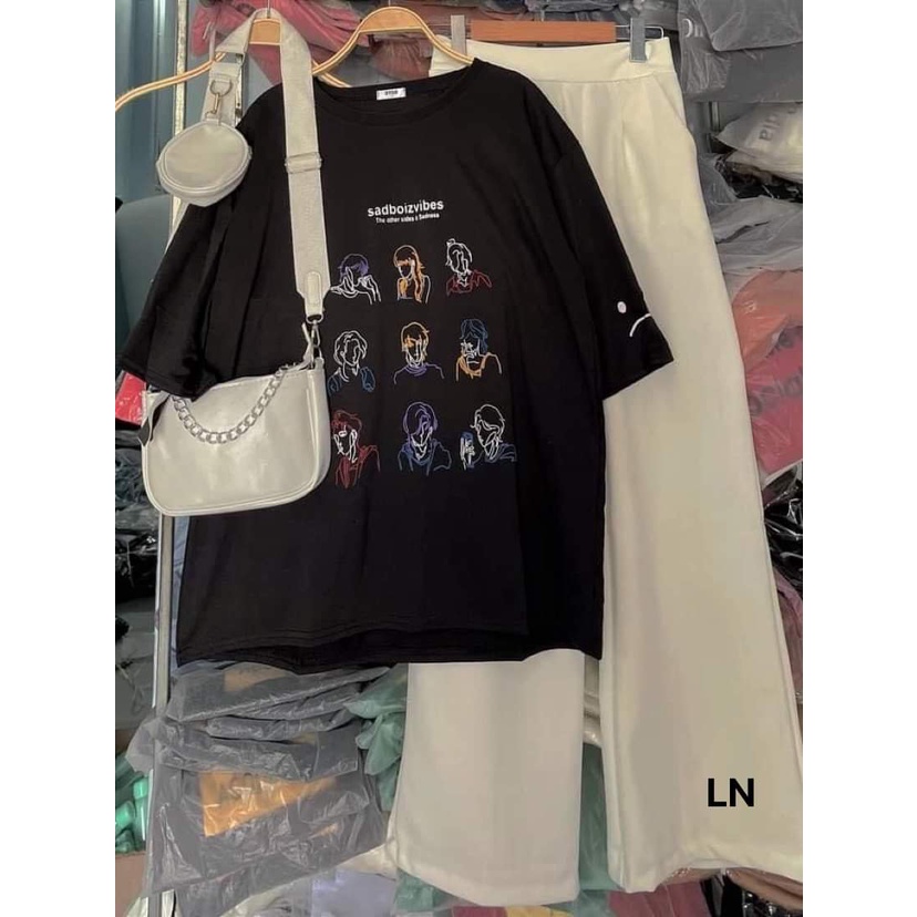 Set đồ nữ,Áo phông Nam nữ Unisex,Áo thun  sadboiz 9 mặt người form thụng rộng tay lỡ màu đen trắng