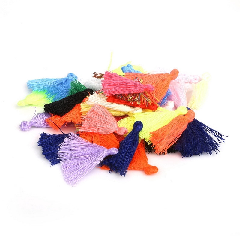Bộ 50 sợi vải tua rua mini bằng cotton dùng làm mặt trang sức vòng tay chìa khóa/ phụ kiện may vá 27mm