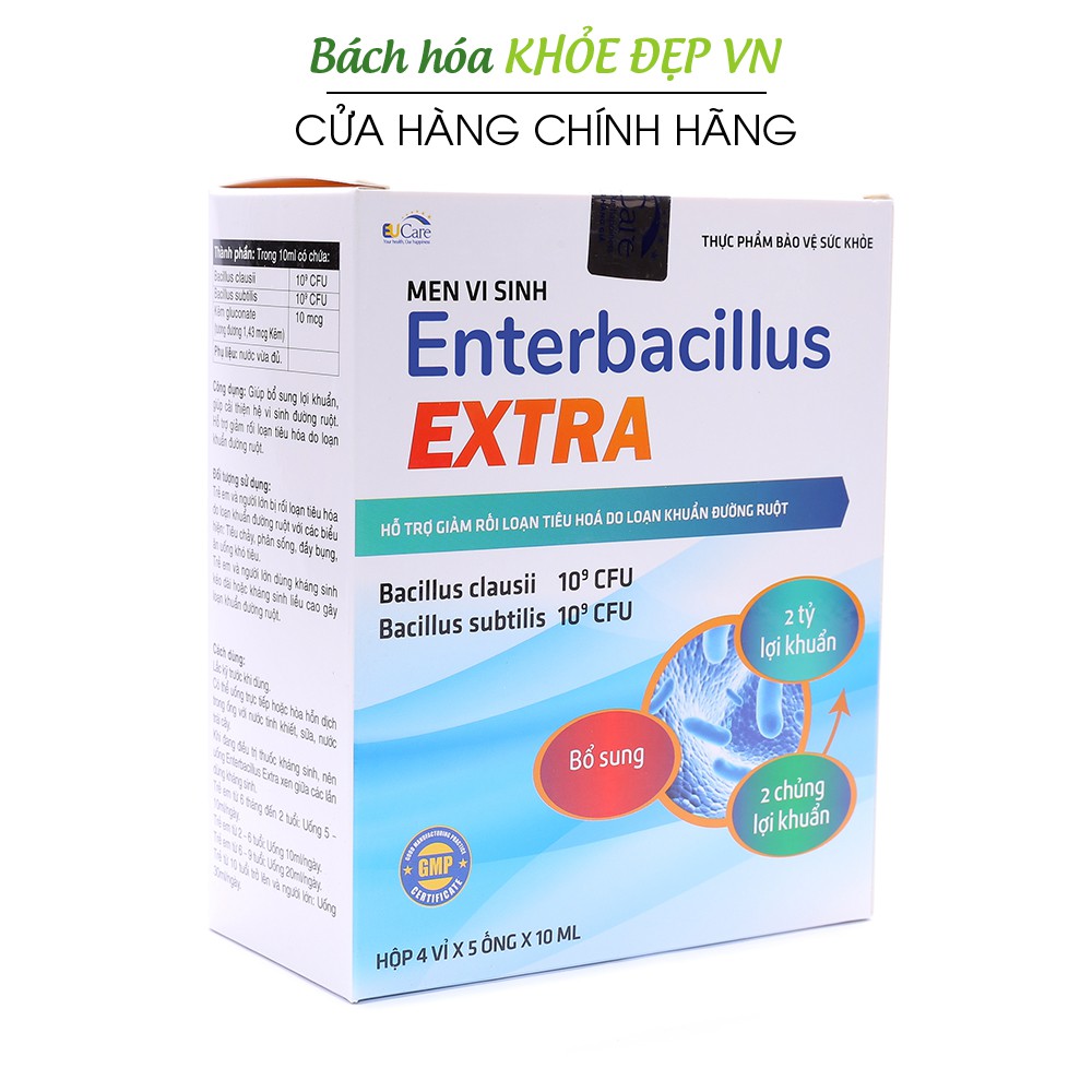 Men Tiêu Hóa Cho Bé Enterbacillus Extra bổ sung 2 tỷ lợi khuẩn, giảm rối loạn tiêu hóa - Hộp 20 ống