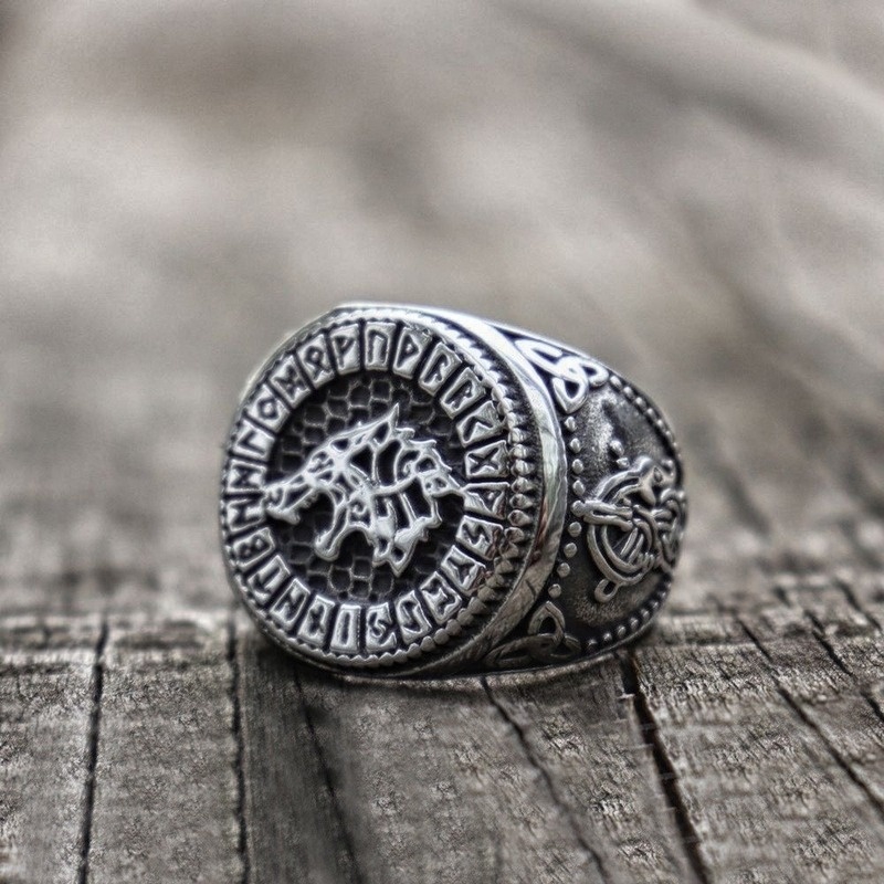 Nhẫn Bắc Âu Viking Vintage Bạc Rồng Celtic Nhẫn Rune Amulet cho Nam giới