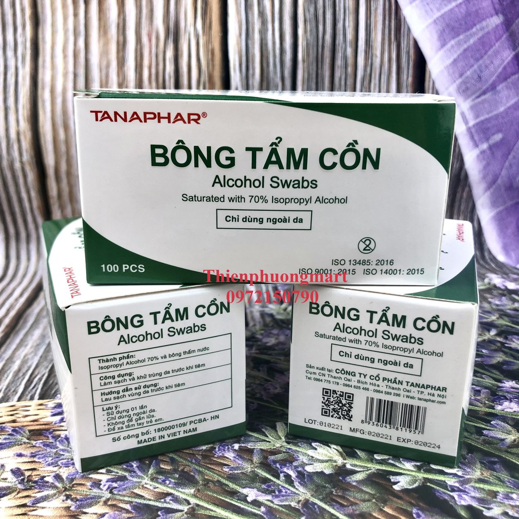 Bông tẩm cồn sát trùng TANAPHAR 100 miếng/ hộp - Bông tẩm cồn Tanaphar khử khuẩn vật dụng, sát khuẩn trước khi tiêm