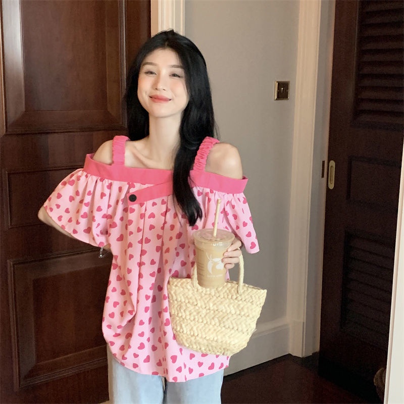 Áo Kiểu Hàn Quốc Hở Vai Mùa Hè 2022 Thiết Kế Nhiều Phần Hình Trái Tim Phong Cách Hàn Quốc Cho Nữ