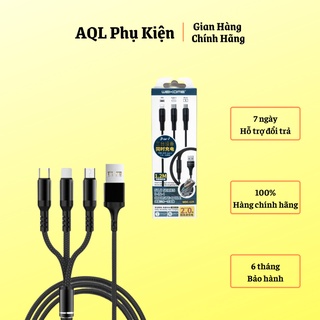 Cáp sạc nhanh 3 đầu lightning, type c, micro usb wdc125 - dây cáp sạc nhanh dây dù siêu bền