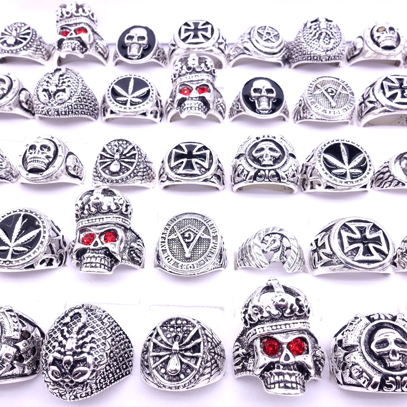 Bán Sỉ Set 20 Nhẫn Hình Bộ Xương Động Vật Xe Đạp Màu Bạc Phong Cách Punk Hiphop Thời Trang Làm Quà Tặng Cho Nam