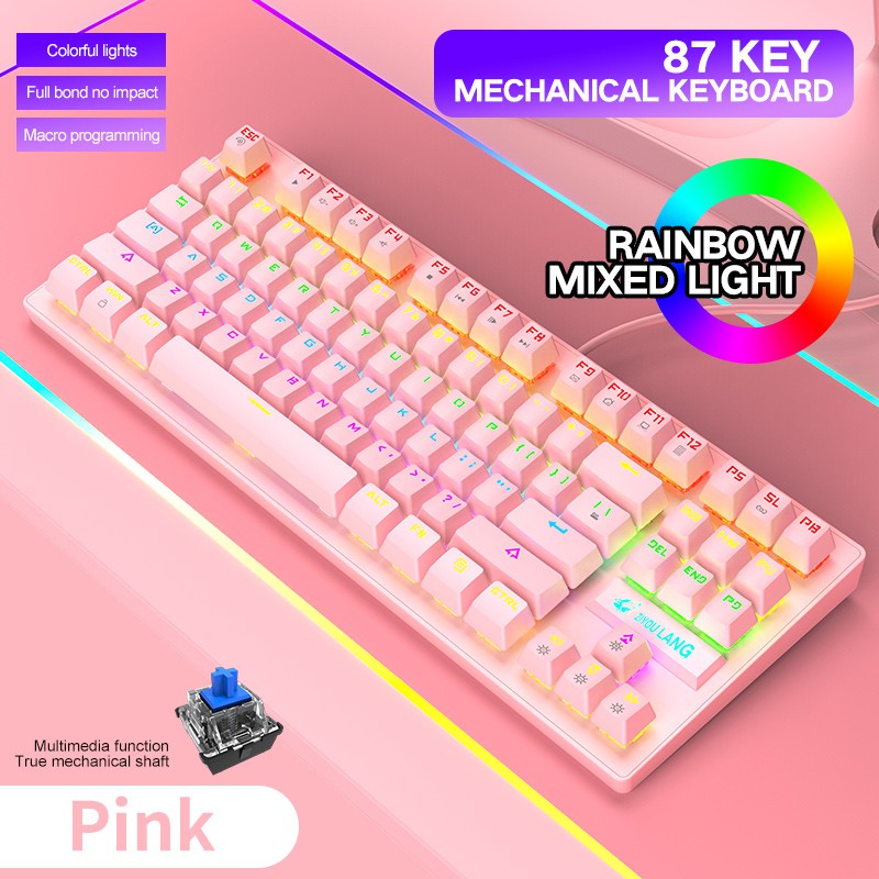 Combo bàn phím cơ và chuột full PINK siêu đẹp Led đổi màu nhiều chế độ cho máy tính laptop pc K2+V8 HỒNG