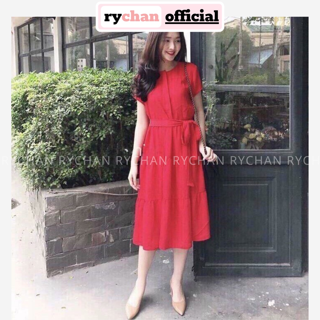 DX613 - Đầm Xòe Cột Eo 3 Tầng 2 Màu Trắng Đỏ