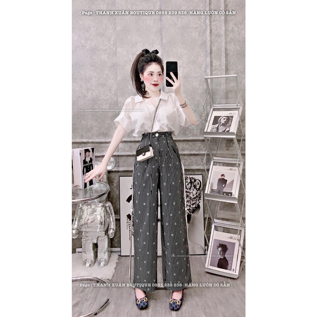 Set bộ sơ mi trắng cộc tay quần kẻ chữ siêu cá tính BN245