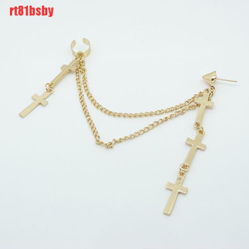 [rt81bsby]1pc Fashion Cool Rock Punk Crosses Tassel Chain Ear Wrap Cuff Stud Clip Earring