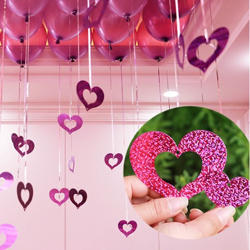 Set 100 Dây Treo Bong Bóng Hình Trái Tim Màu Hồng Dùng Trang Trí Tiệc Cưới / Sinh Nhật
