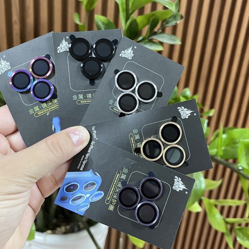 ￼Bộ dán bảo vệ mắt Từng mắt camera cho iPhone 14 Pro max, Plus vành nhôm + Kính trong suốt siêu đẹp
