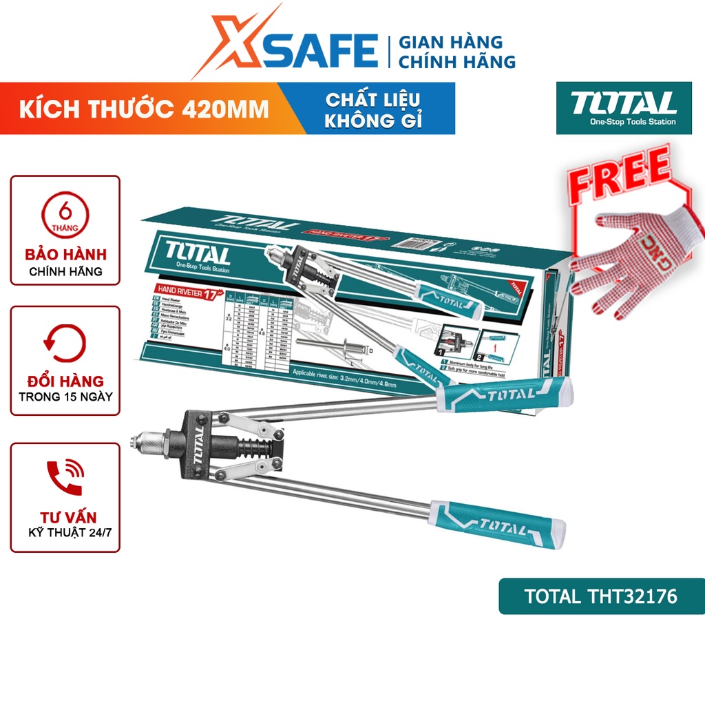 Kìm rút rivet 17 inch TOTAL THT32176, kích thước áp dụng 3.2mm, 4mm, 4.8mm - chính hãng