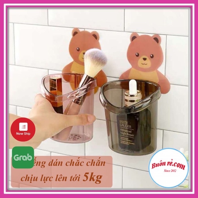 Ly Cốc Dán Tường Hình Gấu Nâu Đựng Bàn Chải, Kem Đánh Răng, Đồ Dùng Nhà Tắm