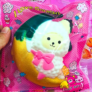 Squishy CHÚ CỪU đeo nơ hồng cưỡi mặt trăng ngộ nghĩnh đáng yêu